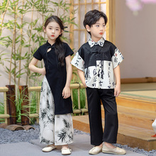 男童汉服短袖夏装幼儿园小学亲子演出服女孩新中式国风唐装两件套