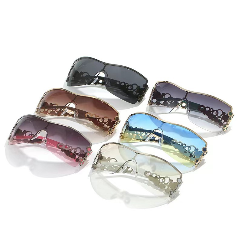 欧美个性女士无框跨境时尚墨镜潮流Y2K墨镜异形网红连体太阳镜