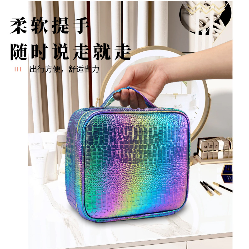 Large Capacity with Mirror Cosmetic Bag Multi-Functional Portable Cosmetics Storage Box Portable Travel Toiletries Storage Bag