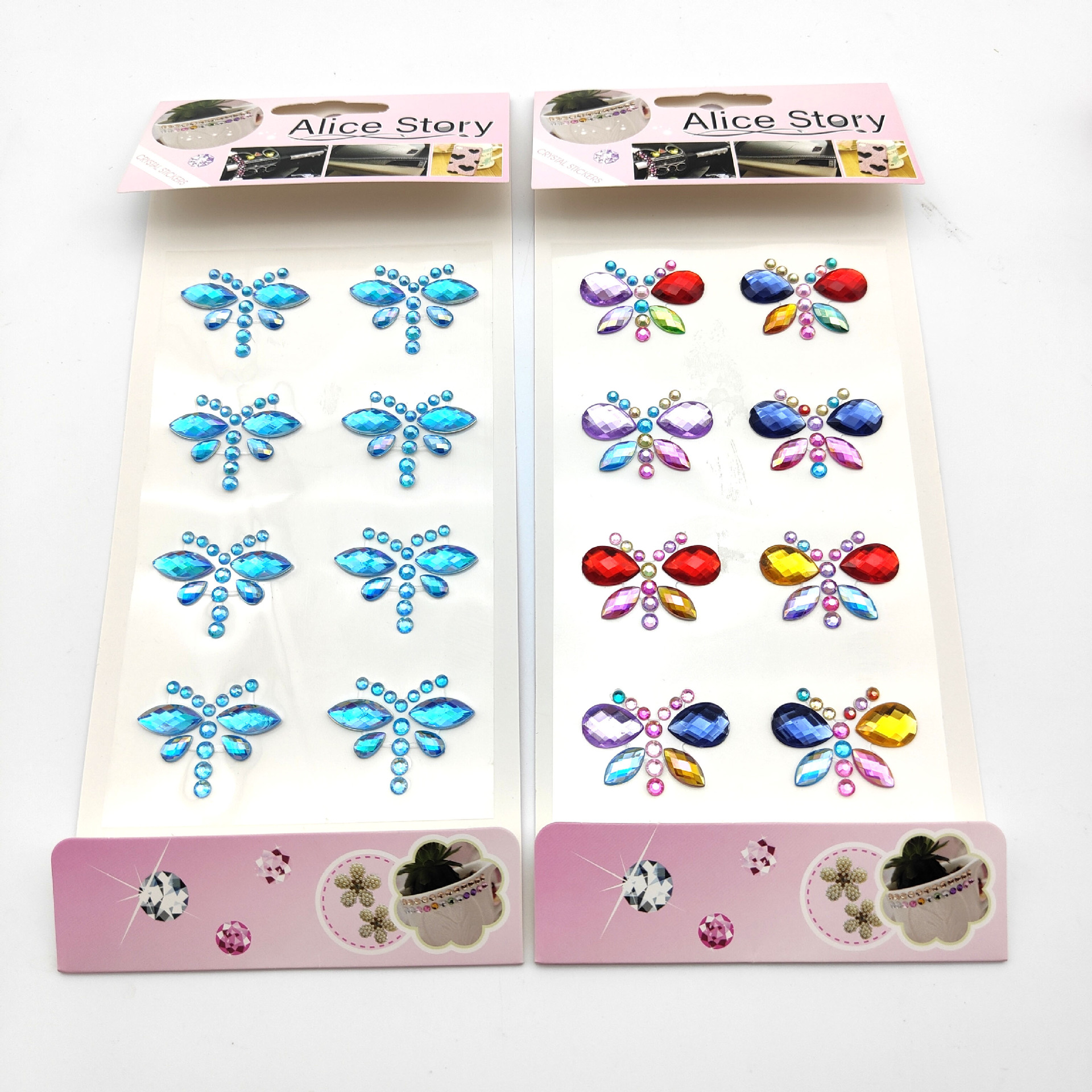 AB Colorful Crystals Sunny Butterfly Diamond Sticker Children's Colorful Gems Acrylic Crystal Stickers Toy Stickers Wholesale