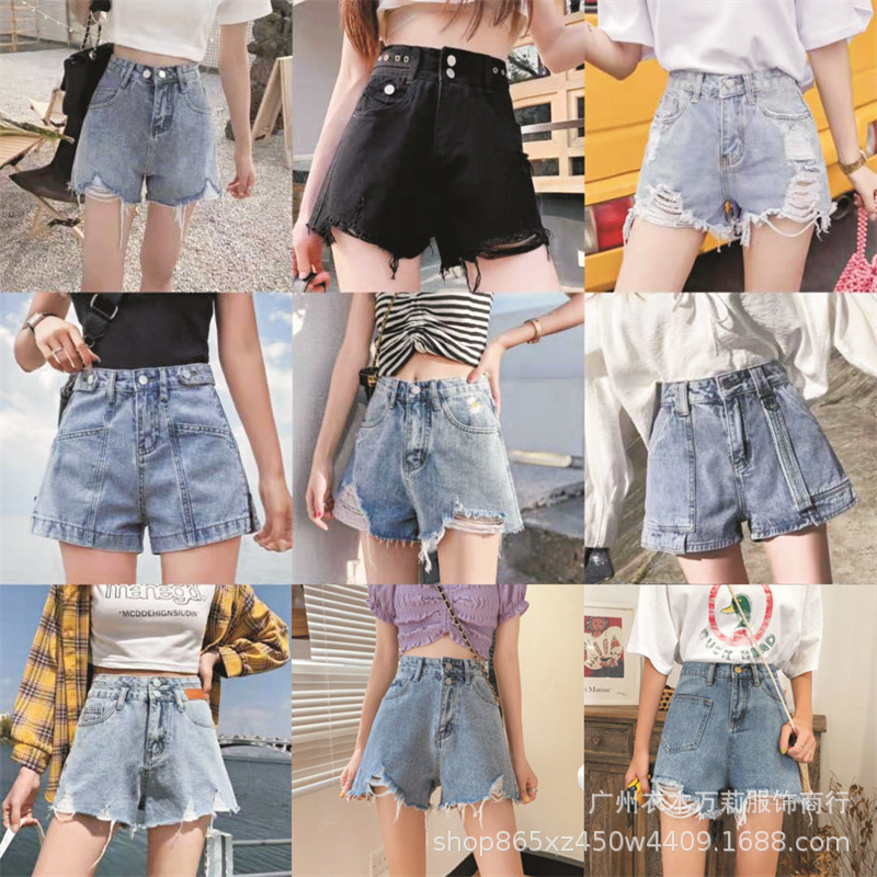 Denim Shorts Women's 2024 Hot Summer Ripped High Waist A- line Slimming Slim Korean Style Oversized Jeans Wholesale