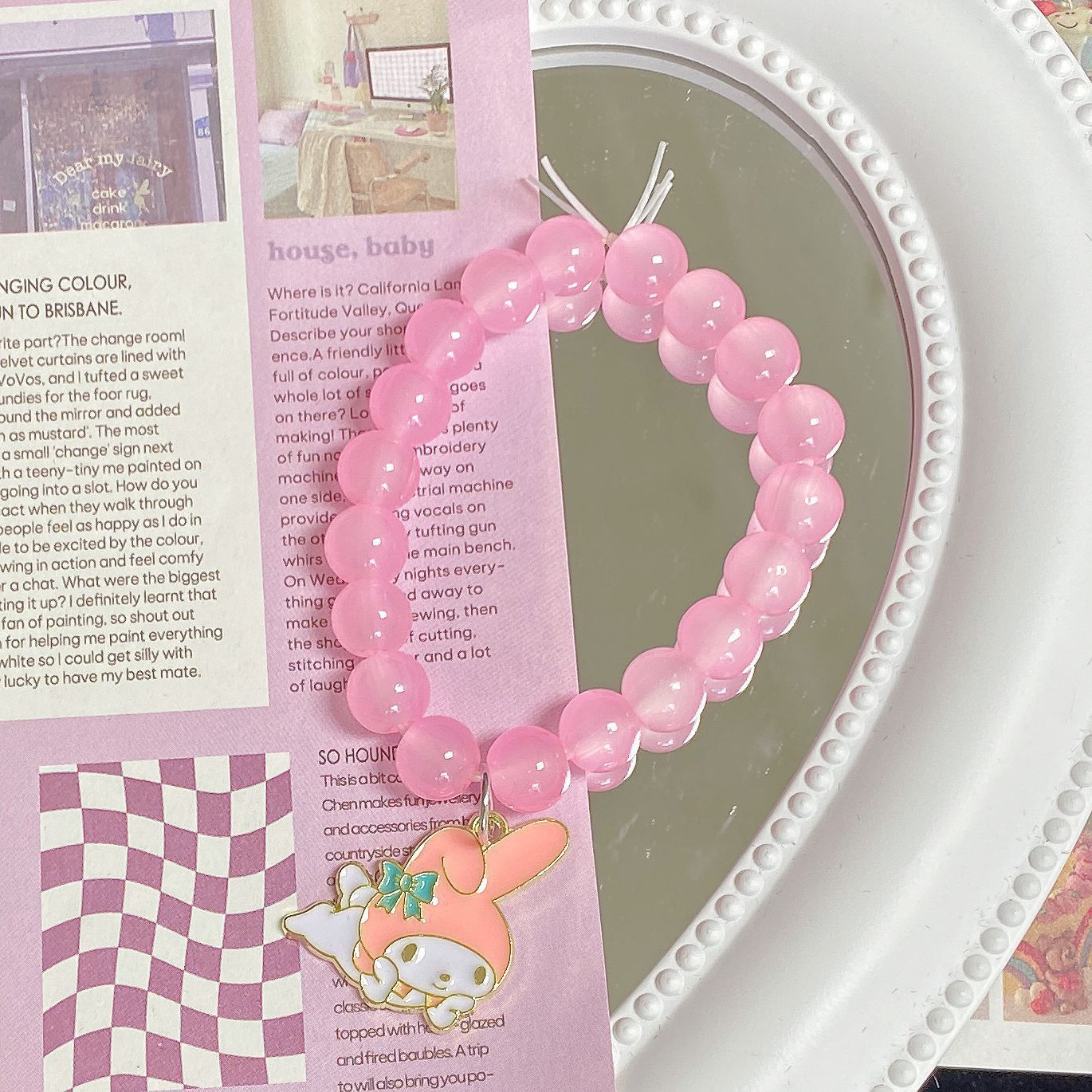 New Clear Sanrio Bracelet Cute Melody Pink Imitation Crystal Bracelet Soft Girl Hairband