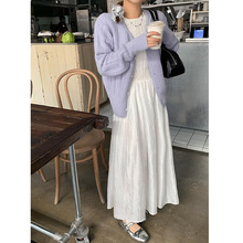 XingYu丨 紫色镂空毛衣外套女2024春夏温柔风气质马海毛针织上衣