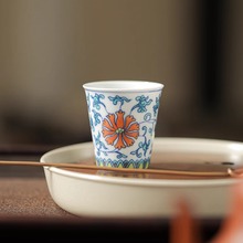 青花斗彩乐平杯陶瓷茶杯单杯功夫茶具高档品茗杯个人专用喝茶杯子