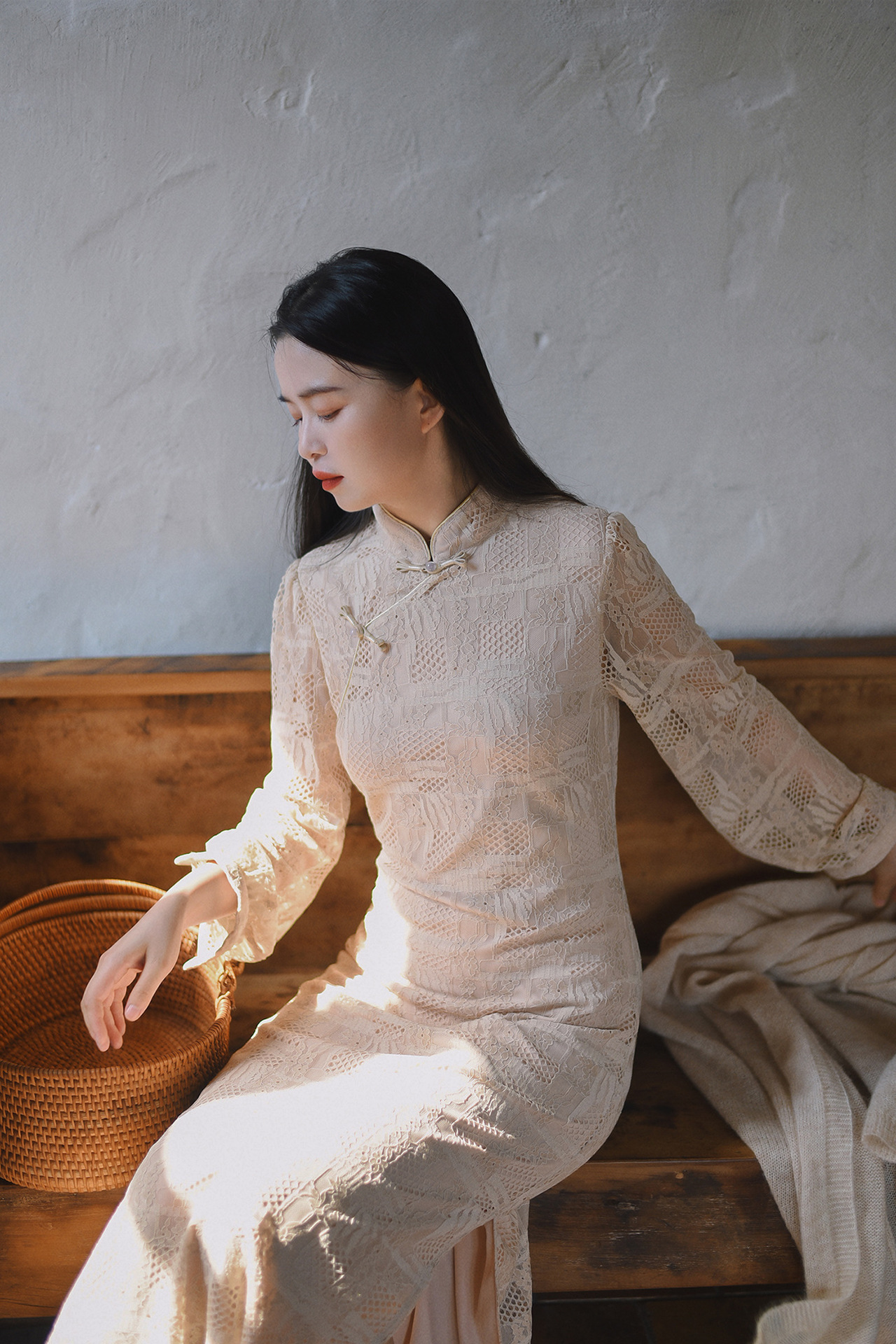 wanting晚《连理枝》森系织金蕾丝长袖改良古典仙女风秋季旗袍新