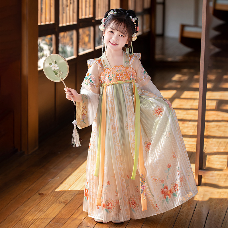 Girls' Han Chinese Costume 2023 Autumn and Winter New Children's Ancient Costume Baby Embroidery Dress Chinese Style Jacket and Dress Tang Suit Wholesale
