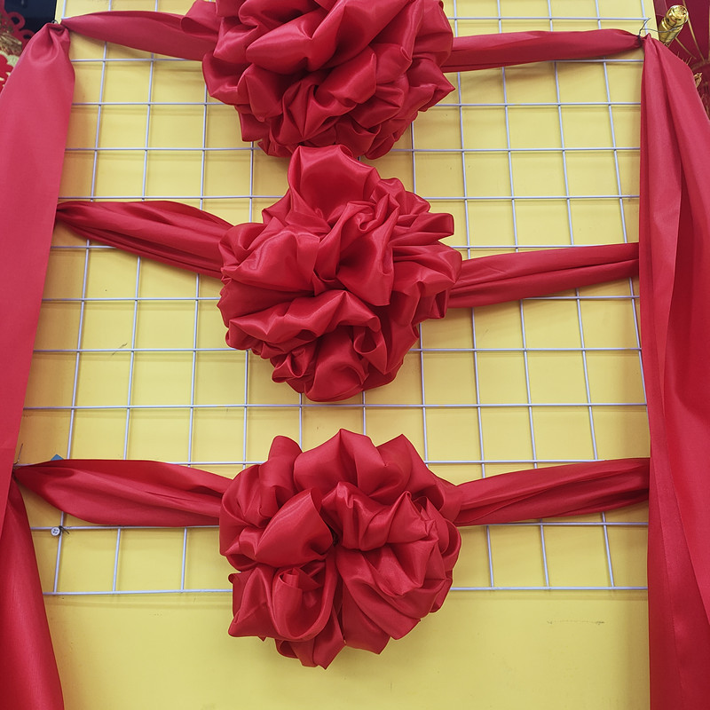 开业庆典大红花球剪彩大红绸布揭幕横布喜事亮面招牌红布花球