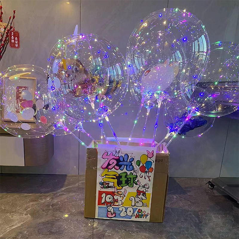 stall push hot instagram mesh red balloon with pole led light emitting 18-inch transparent bounce ball