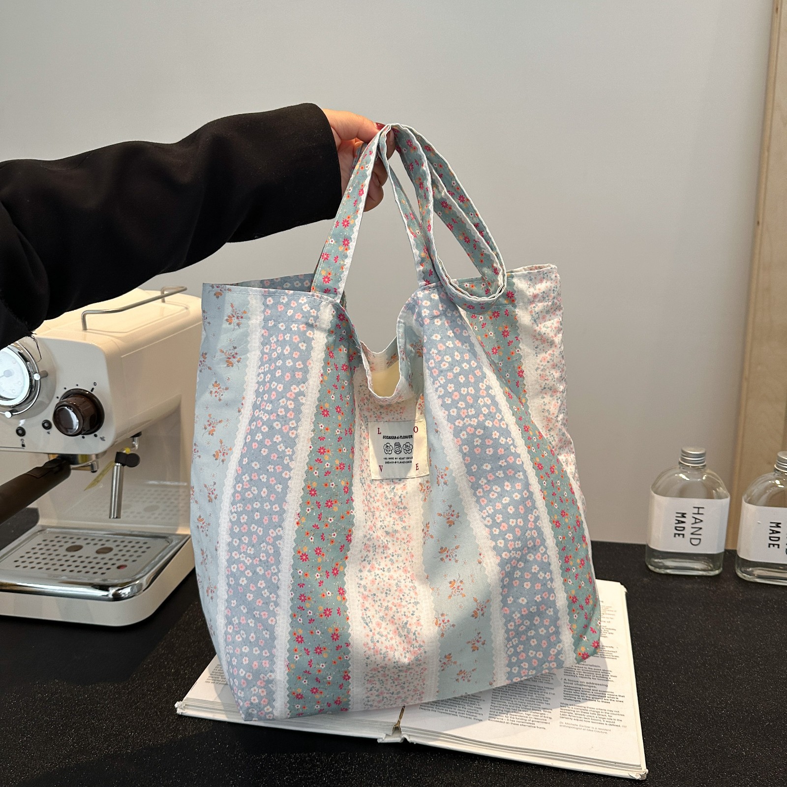 蓝色冰蓝帆布手提单肩大包包女包2024小众高级休闲韩版环保包袋批