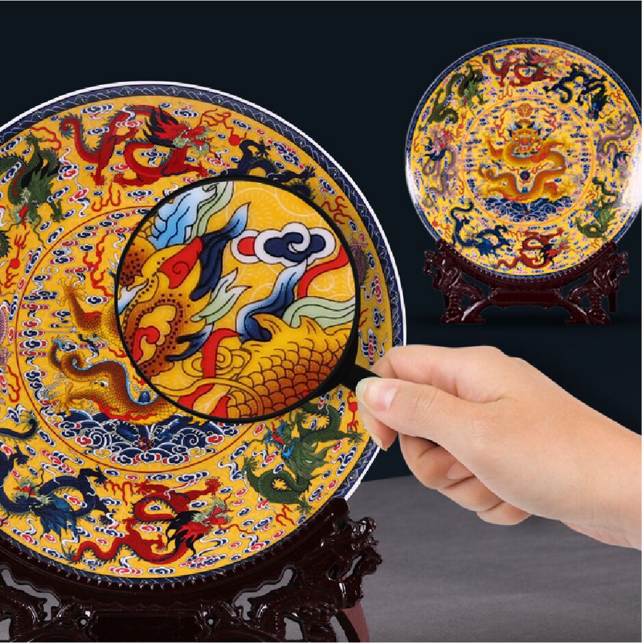珐琅彩紫禁龙凤赏盘景德镇陶瓷九凤盘挂盘送礼摆件紫金龙凤聚宝盆