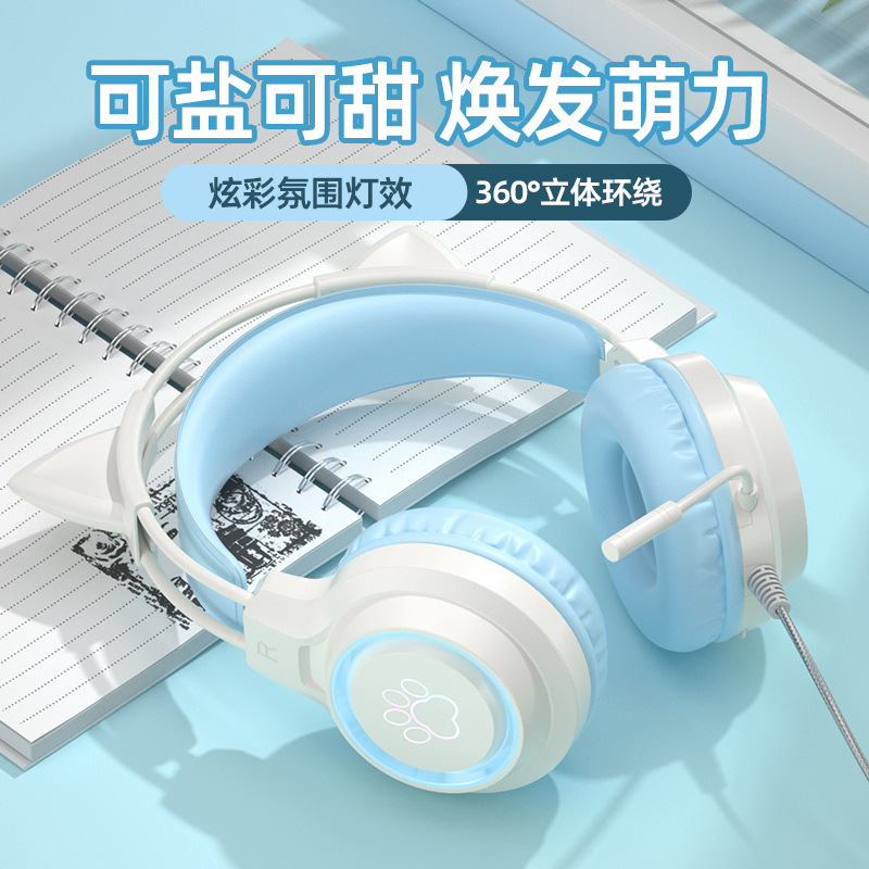 Sy-G35 Cross-Border Hot Cat Ear Foreign Trade Gaming Headset Student Computer Headset Headset Wired Game Headset