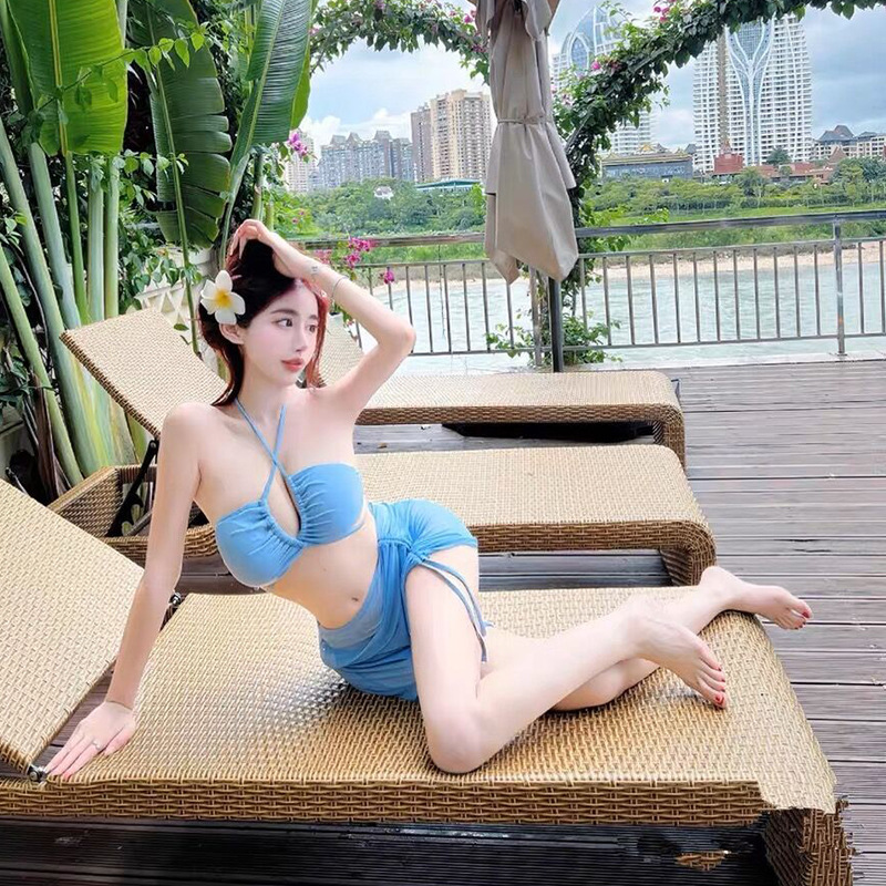 2023 Swimsuit Women's Split Bikini Three-Piece Large Size Swimsuit Hot Spring Korean Hollow Beach Sexy Swimsuit