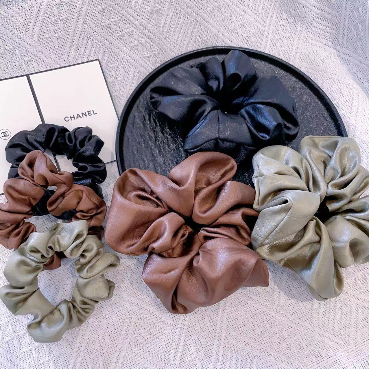 韩版新款缎面大肠发圈女发绳高级感头绳扎头皮筋黑色韩国头花头饰