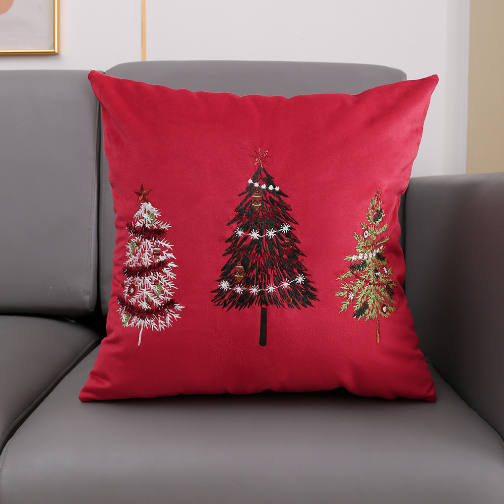 New Foreign Trade Cross-Border Pillow Cover Christmas Tree Cushion Embroidery Lumbar Support Pillow Factory Amazon Aliexpress