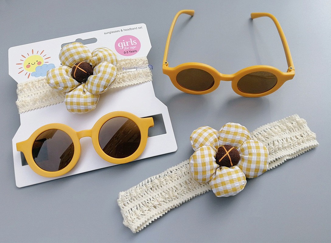 Summer Children's Hair Band Gift Sunglasses Suit Pc Cute Sunglasses for Small Face Children Outdoor UV-Proof round Frame