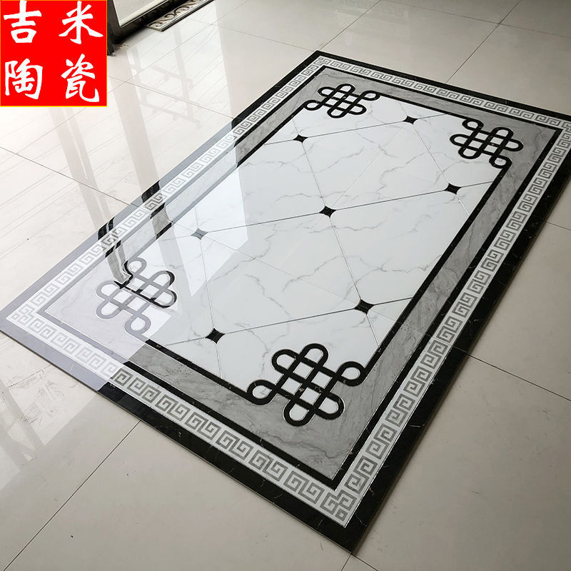 新中式客厅瓷砖拼花800x800走廊过道拼图地砖 入户玄关仿水刀拼花