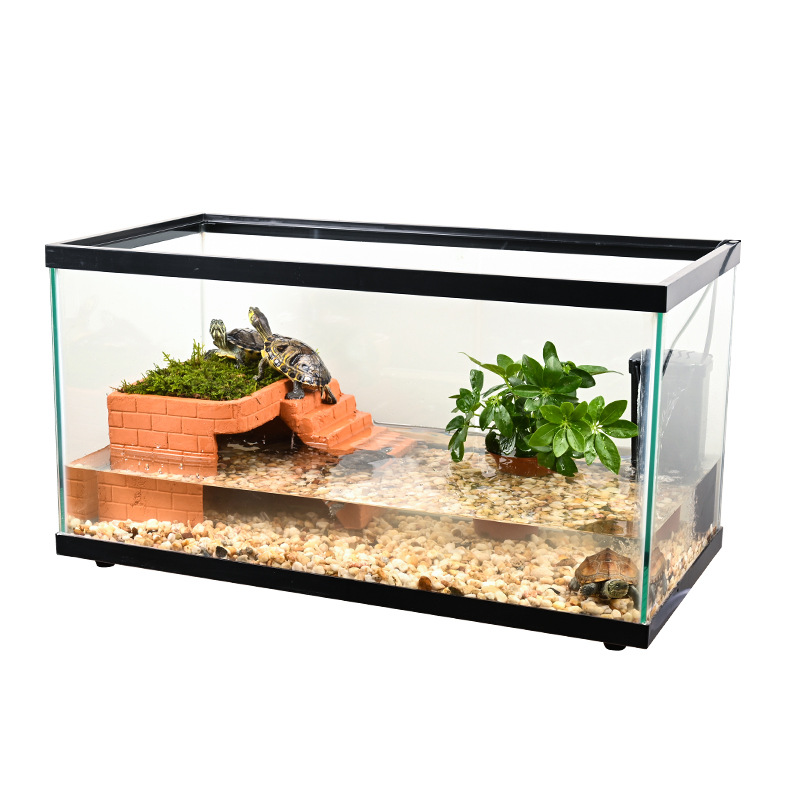 深水龟生态造景玻璃缸带晒台盖子乌龟饲养缸巴西草龟剃刀-阿里巴巴