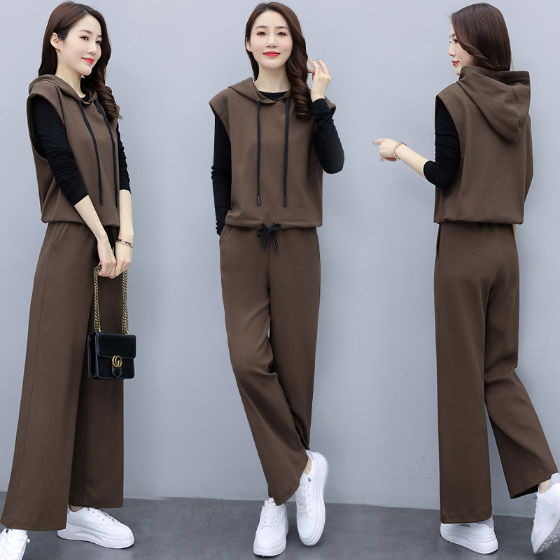 洋气减龄三件套装女2021秋装新款气质显瘦阔腿裤三件套休闲女装潮