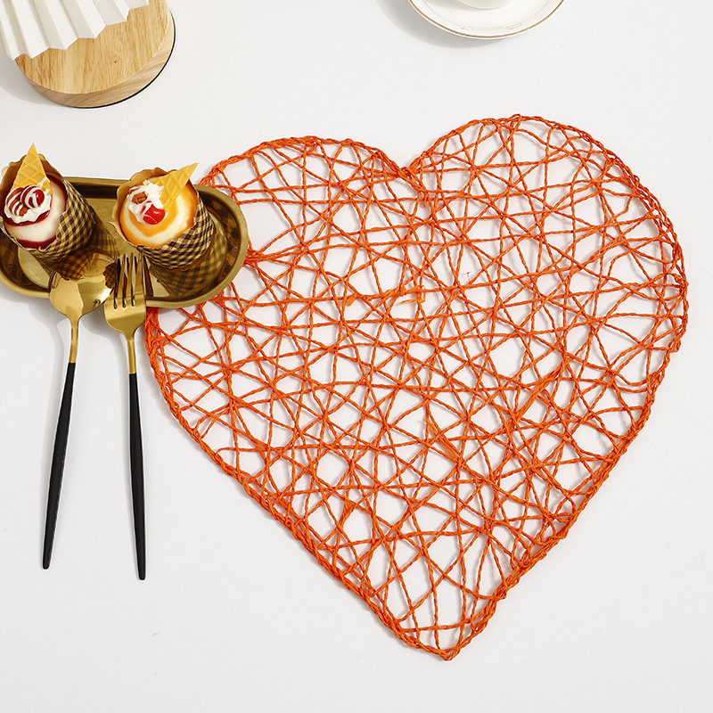 网红新款心型彩色纸编隔热餐垫彩色多功能杯垫防滑镂空爱心杯垫