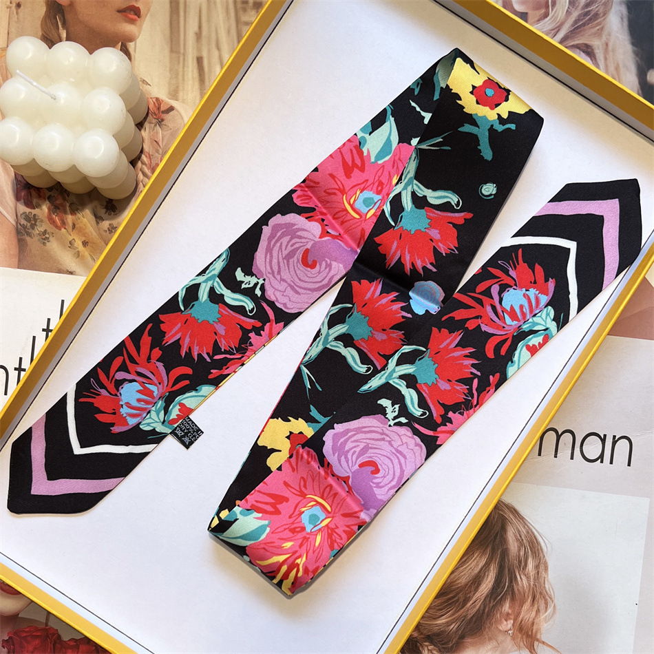 夏季新款韩国气质洋气百搭细窄长条丝巾女印花大飘带绑包装饰围巾