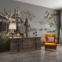 欧式城堡壁纸美式复古客厅卧室背景墙纸高档酒店床头墙布别墅壁画