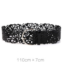 Soft Leather Hollow Out Print Belt Fashion Self Tie Wide Bel