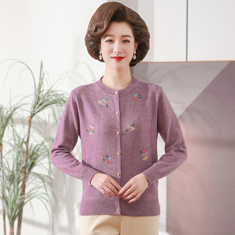 妈妈装秋装针织毛衣外套女洋气阔太太宽松对襟衫中老年人扣子外搭