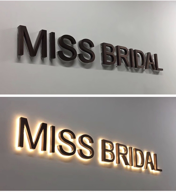 不锈钢背发光字制作led发光字户外门头广告牌logo背景墙设计定做