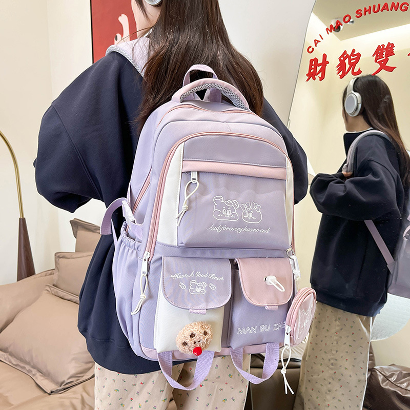 新款书包女高颜值字母刺绣小学生减负背包森系小清新中学生双肩包