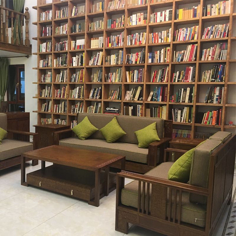 可订老榆木书架 松木书架 隔断吊柜 实木书柜格子架 可订满墙新品