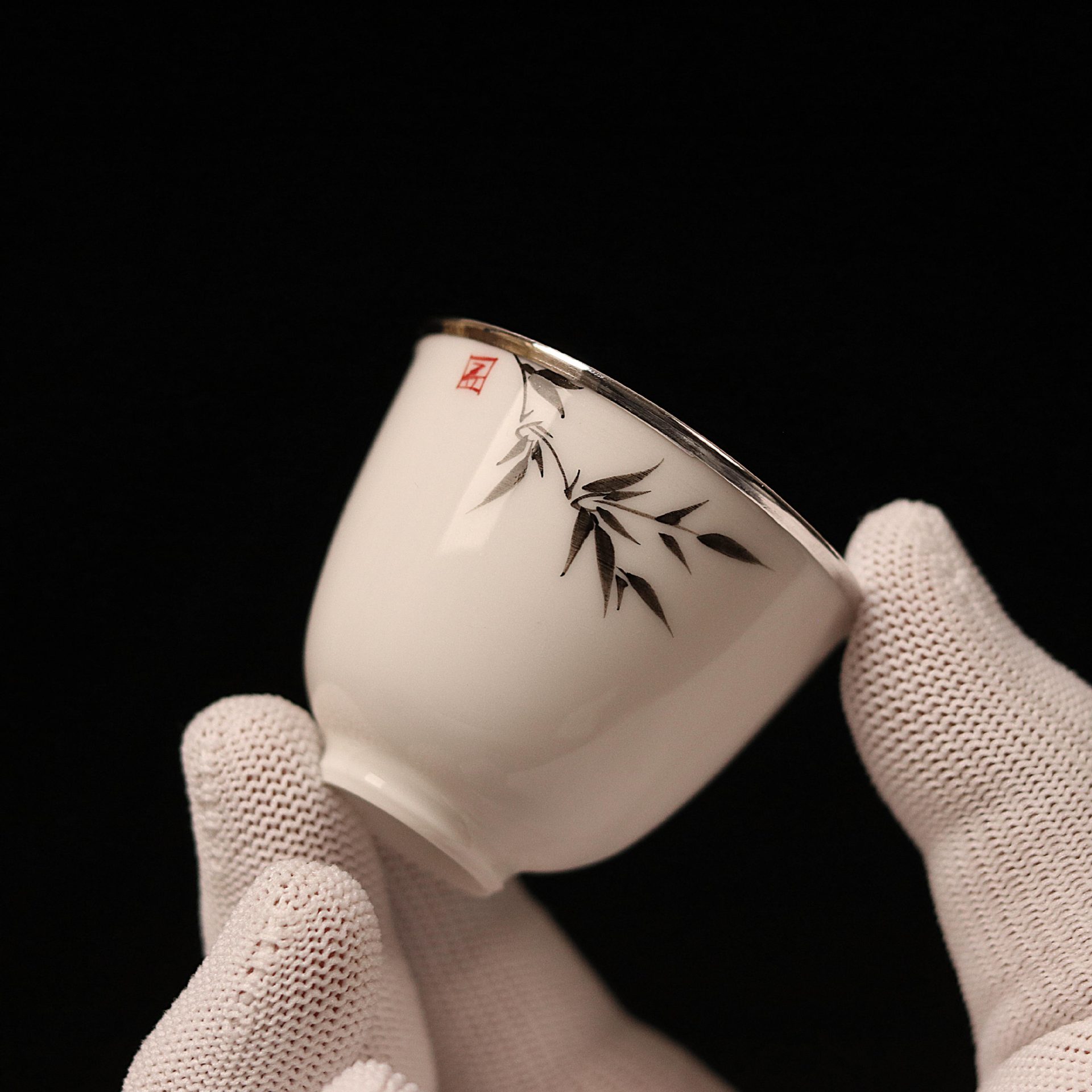 纯银茶杯纯银999银杯子功夫茶杯品茗杯主人杯小茶杯瓷包银杯