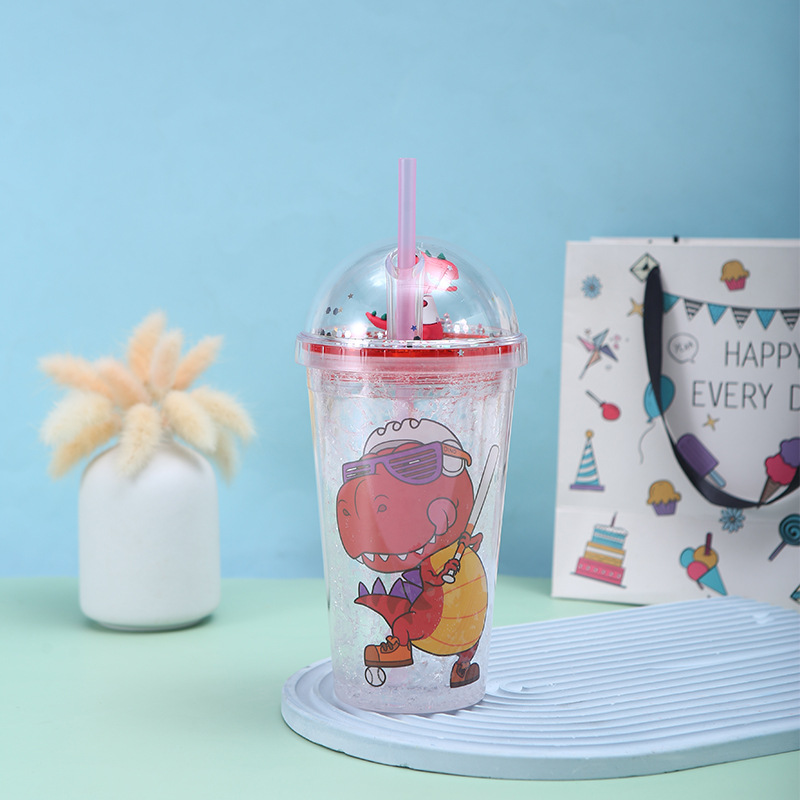 New Cartoon Summer Ice Glass Ins Style Creative Student Couple Cute Crushed Ice Cup Anti-Fall Plastic Cup with Straw