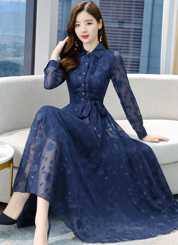 长裙子直播同款高档雪纺印花连衣裙女2022春夏新款显瘦六分袖裙子2022