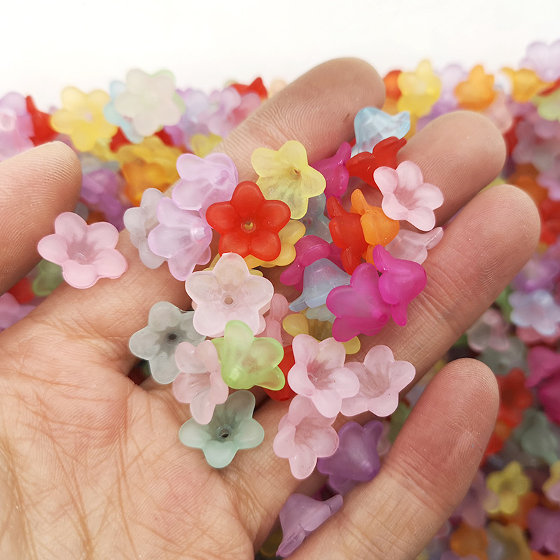 彩色亚克力透明磨砂花叶珠五瓣花朵小桃花串珠花托diy饰品配件
