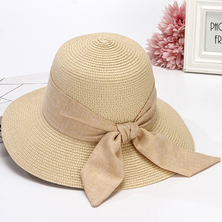 Hat Women's Summer Korean-Style Wide Brim Seaside Beach Sun Hat Foldable Bow Straw Hat Women's Sun Protection Sun Hat