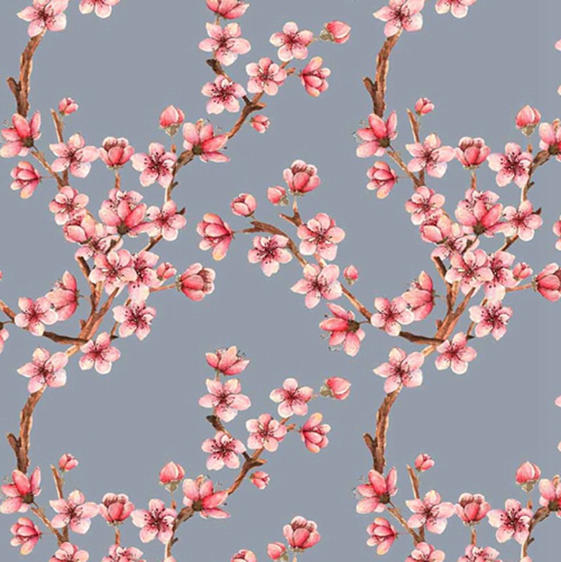 古装汉服印花布桃花连枝碎花数码印人字纹春秋季女装连衣裙面料