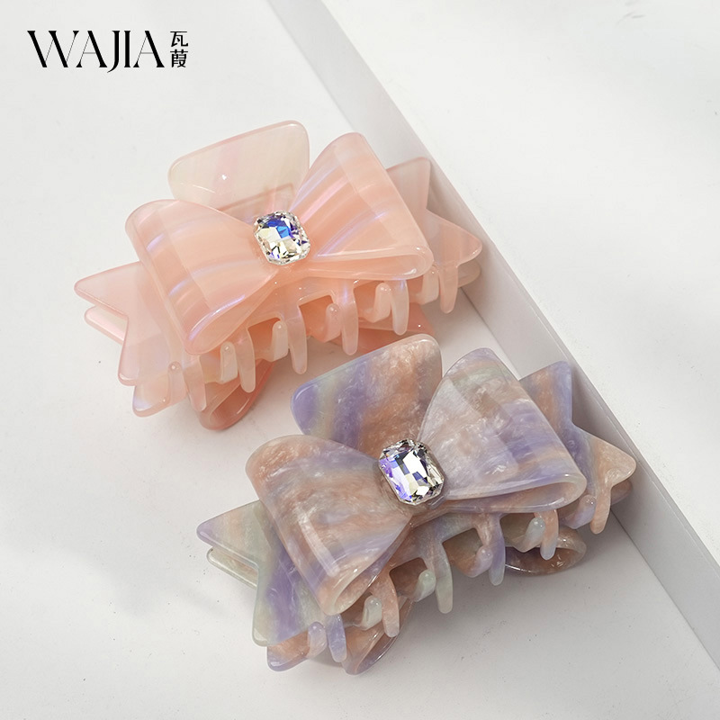 wjia淡雅气质醋酸抓夹法式氛围感发夹高颜值蝴蝶结发饰鲨鱼夹子女