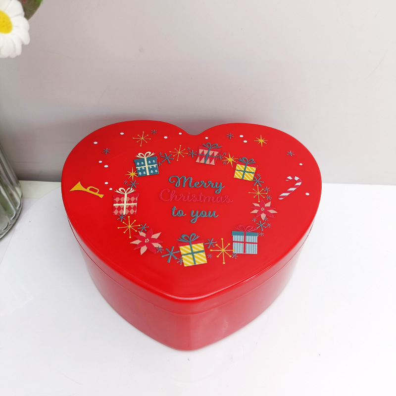 New Christmas Style Printed Double-Layer Red Heart-Shaped Jewelry Box with Mirror Ornament Storage Box Love Jewelry Box