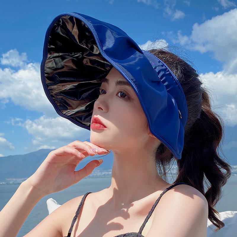 Sun Protection Hat Women's Summer UV Protection Vinyl Sun Hat Air Top Outdoor Shell-like Bonnet Big Brim Face-Covering Sun Hat