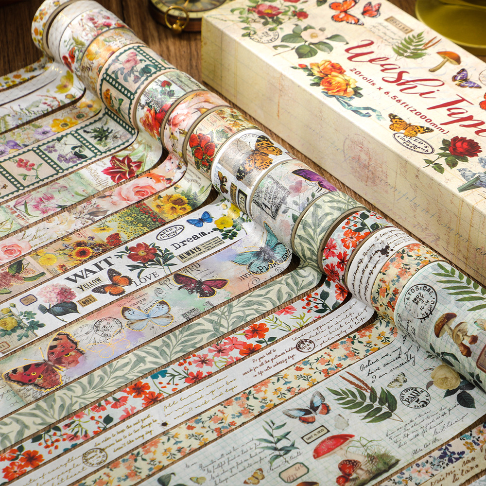 20卷复古和纸胶带套装圣诞蝴蝶植物笔记本手帐素材diy装饰贴画