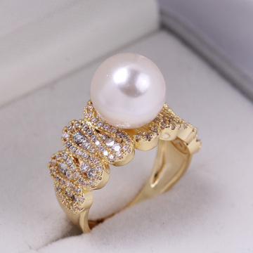 铜镀18k金 蛇形锆石珍珠戒指厚实空托开口可调节 diy配件气质女