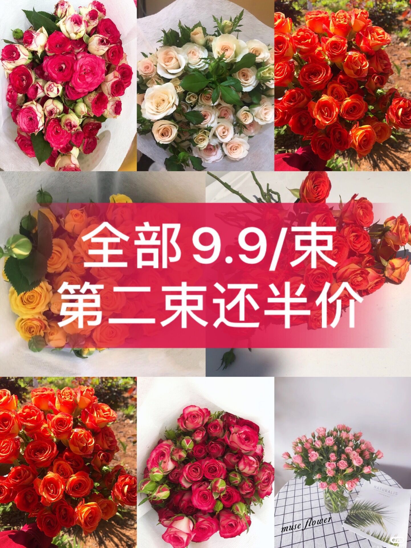 鲜花9.9包邮向日葵百合洋甘菊多头玫瑰满天星绣球第二束半价