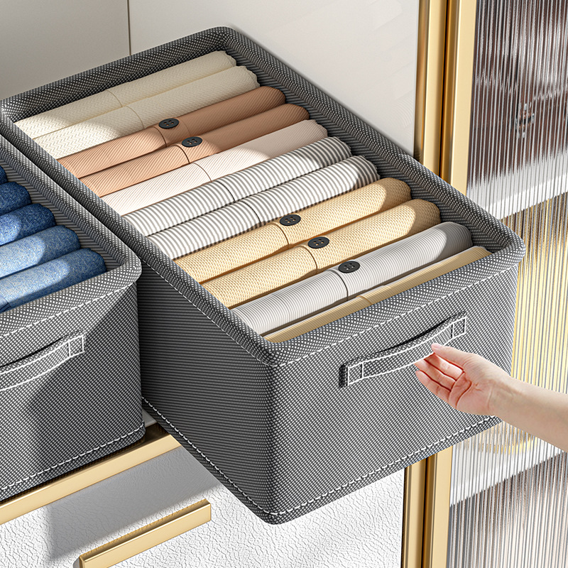 衣服收纳箱家用衣柜分层整理盒放衣物裤子布艺工艺折叠储物筐神器