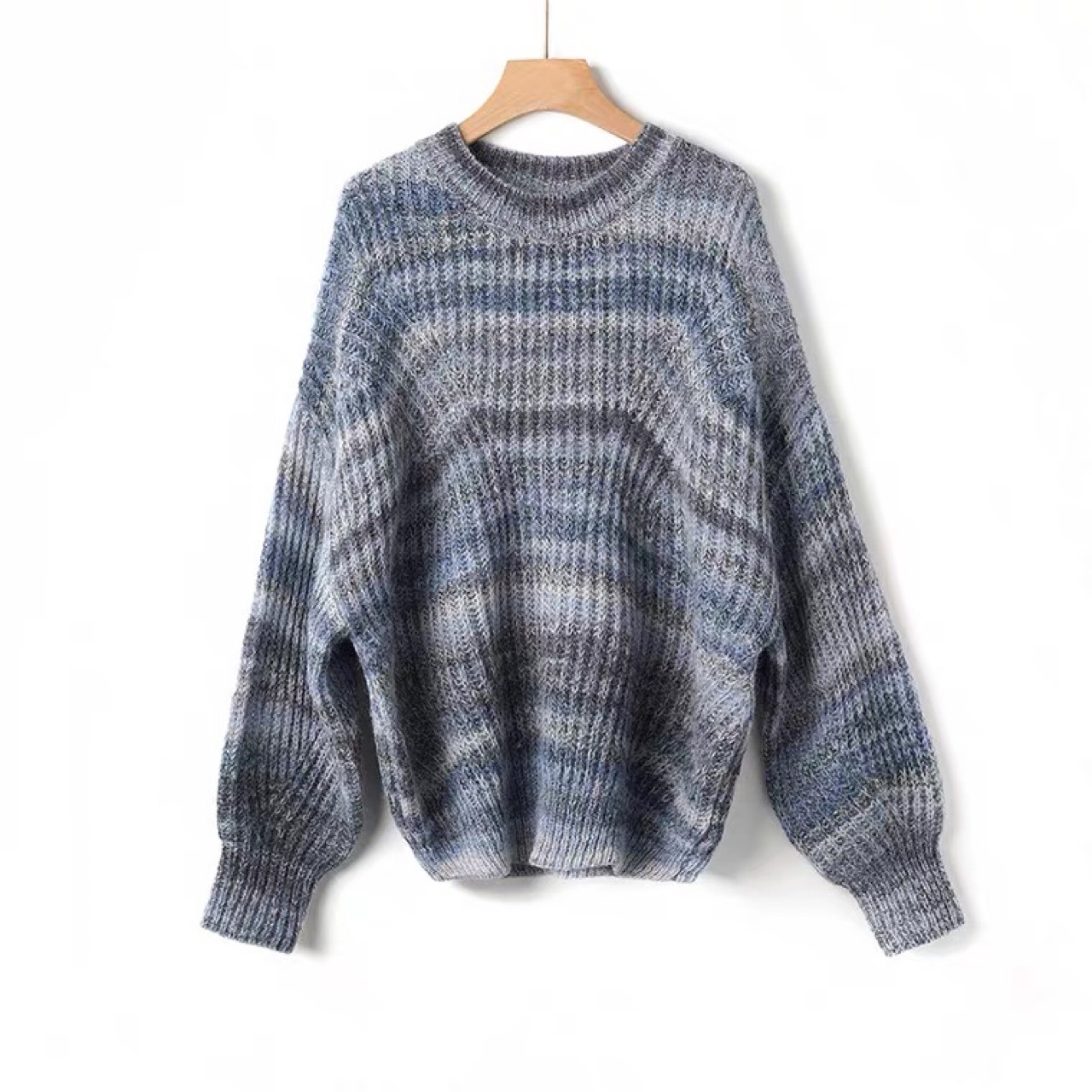 禾家女装21秋冬新款段染圆领廓形针织衫早秋上衣女