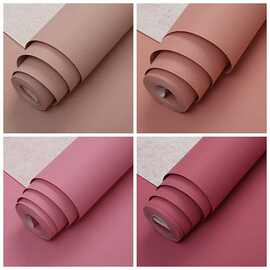 海棠红素色蚕丝墙纸 卧室客厅酒店美容院 脏粉色温馨古风纯色壁纸