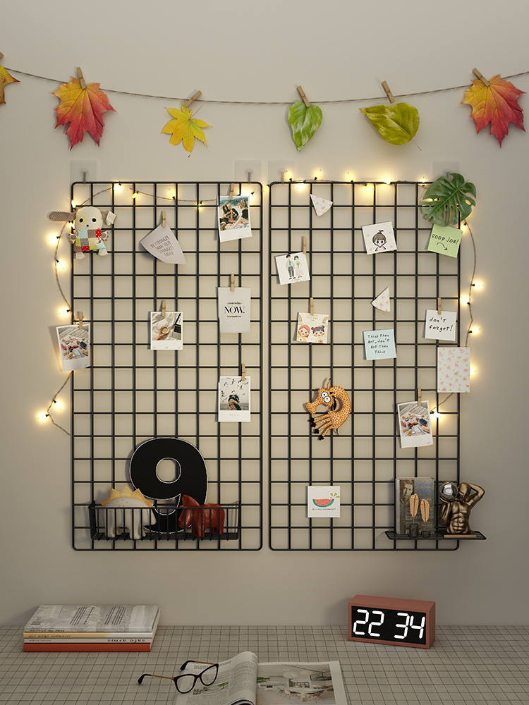 照片墙网格置物架墙壁挂卧室免打孔铁丝网宿舍墙上装饰挂件展示架