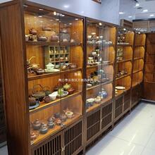 玻璃门展示柜博古架实木中式现代茶叶茶具紫砂壶展示酒柜带锁带灯