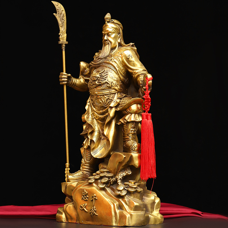 黄铜忠义千秋关公摆件 铜器关二爷武财神家用店铺开业礼品