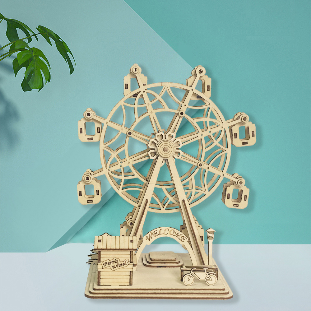 儿童益智玩具创意3d木质立体拼图手工diy拼装拼板摩天轮模型礼物