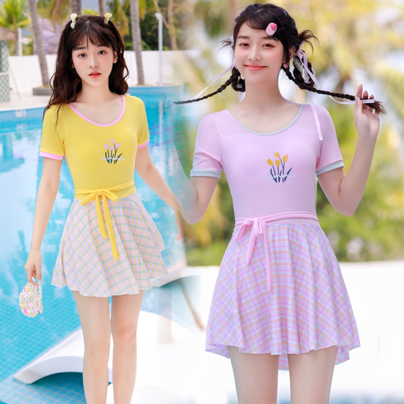 女童泳衣2024新款儿童泳衣温泉速干连体小清新女孩初中生游泳装